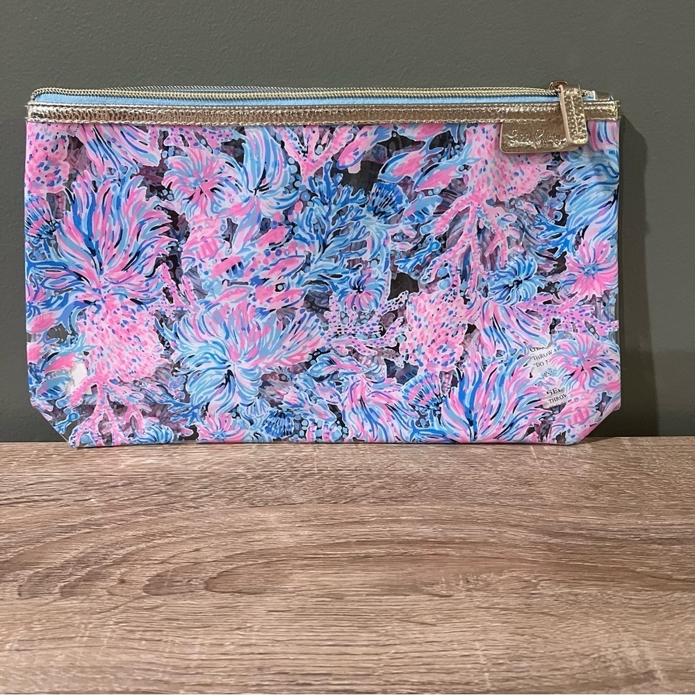 Lilly Pulitzer Clear Printed PVC Pouch Bag Celestial Blue Seek and Sea Bag